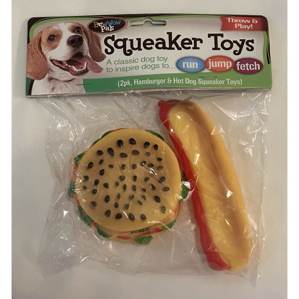 BowWow Pals Hamburger & Hot Dog Squeaker Toys NEW